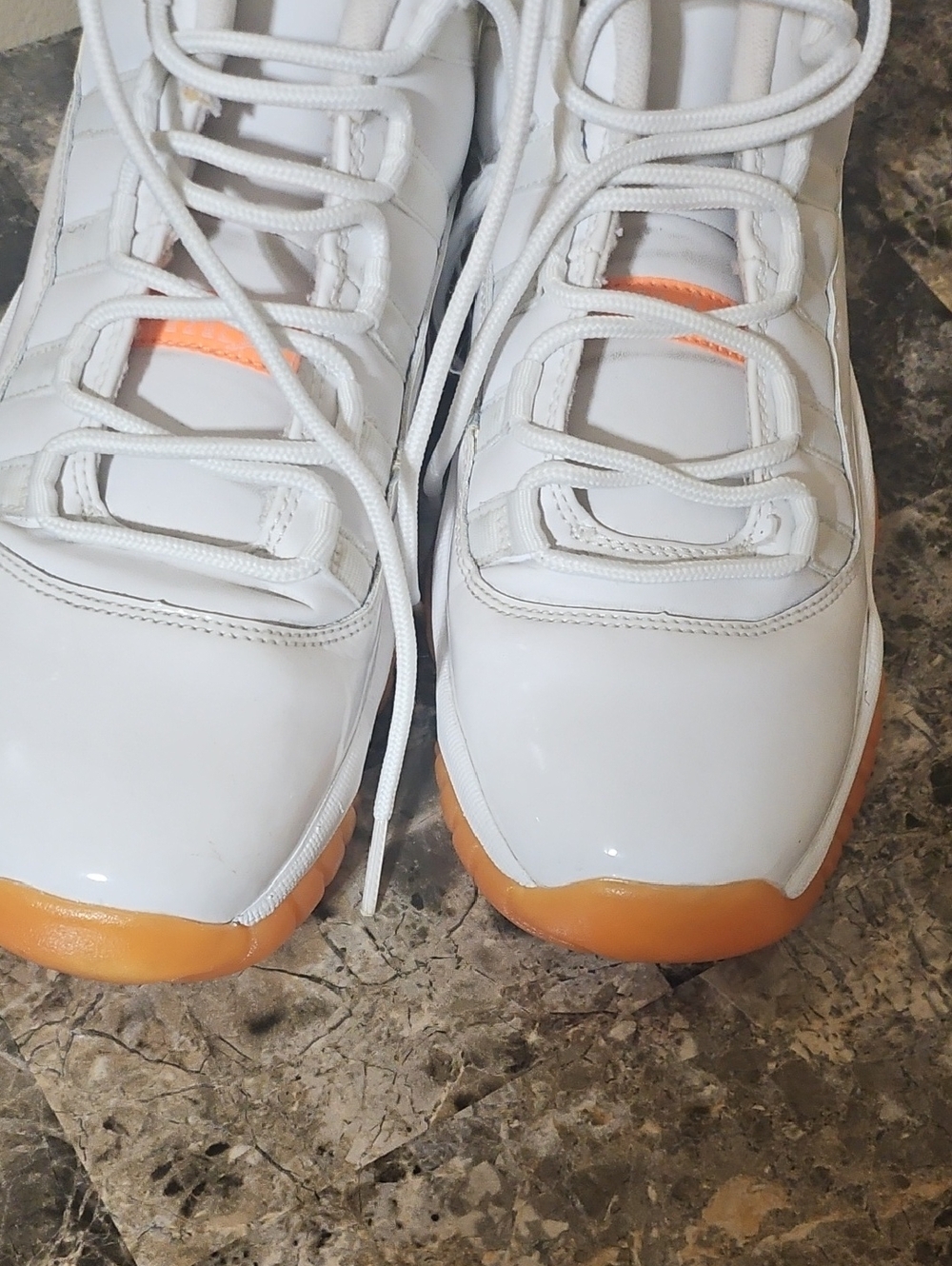 Nike Kids White Sneakers with Orange Soles